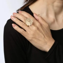 bague diamant cristal de roche cannelée vintage or jaune