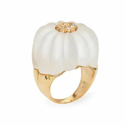 bague diamant cristal de roche cannelée vintage or jaune