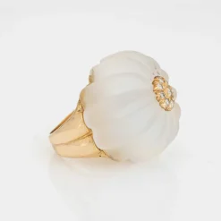 bague diamant cristal de roche cannelée vintage or jaune