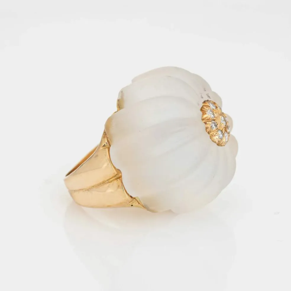 bague diamant cristal de roche cannelée vintage or jaune