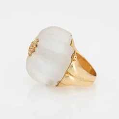 bague diamant cristal de roche cannelée vintage or jaune