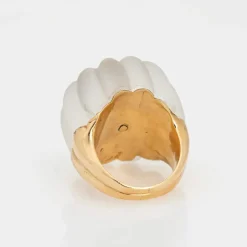 bague diamant cristal de roche cannelée vintage or jaune