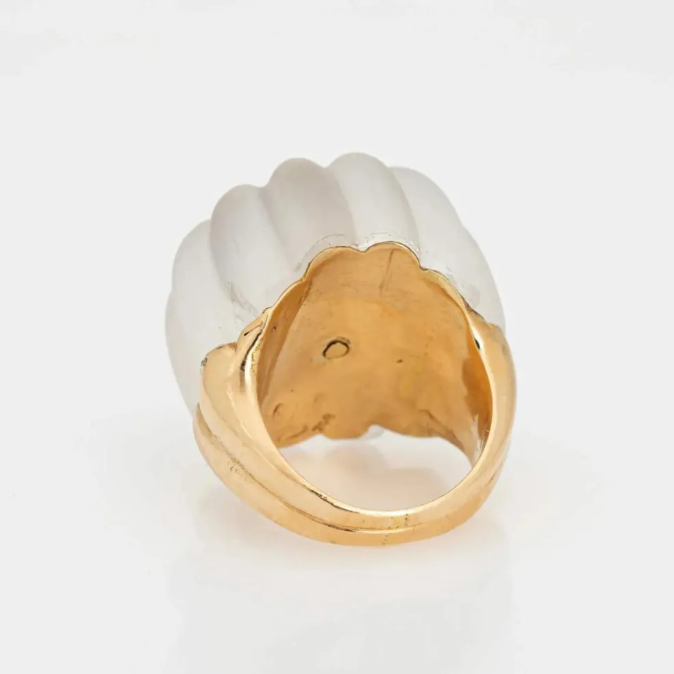 bague diamant cristal de roche cannelée vintage or jaune