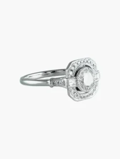 Bague Diamant 1.01ct, pavage diamant 0.43ct, or blanc 18ct, esprit Art Déco, bague carrée