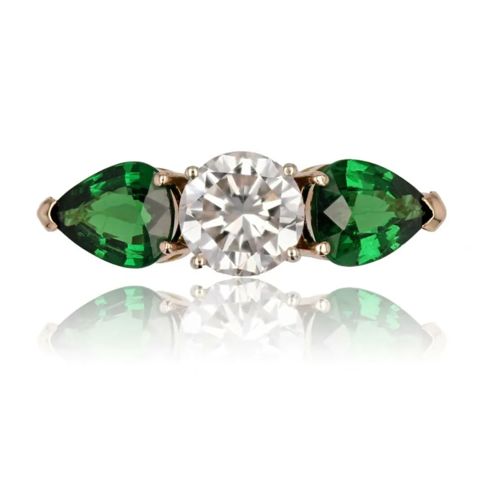 Bague diamant et grenats tsavorites