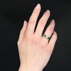 Bague diamant et grenats tsavorites