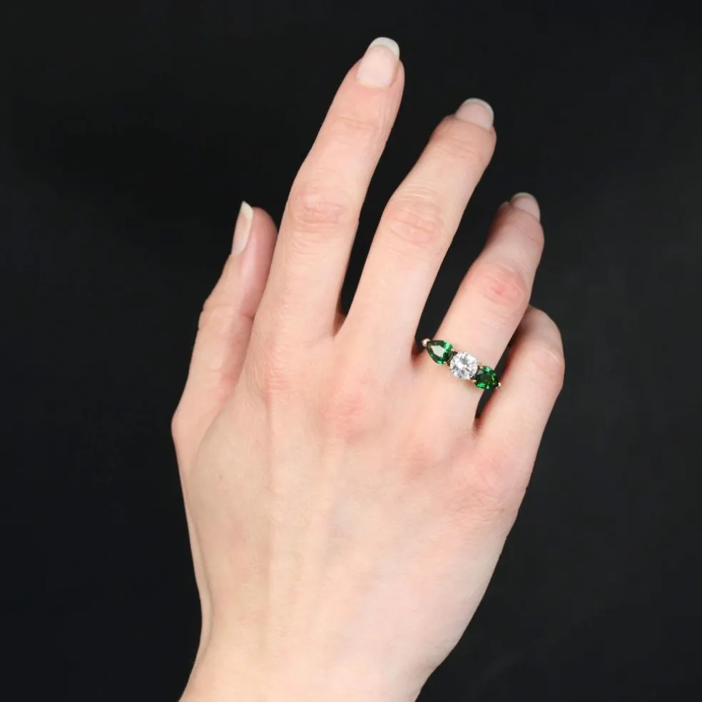 Bague diamant et grenats tsavorites