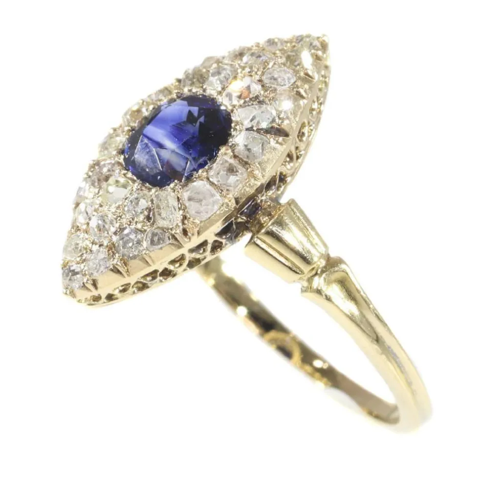 Bague diamant et saphir bleu
