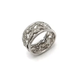 Bague diamant feuillage en or blanc avec feuilles