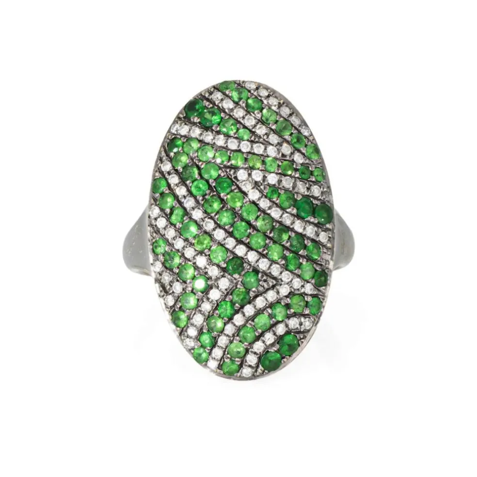 Bague diamant grenat tsavorite noircie ovale cocktail bijoux immobiliers