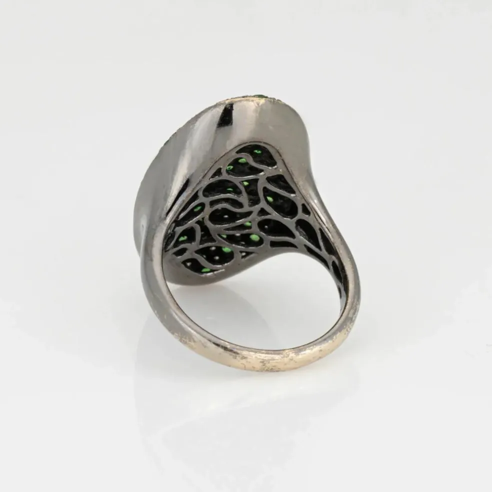 Bague diamant grenat tsavorite noircie ovale cocktail bijoux immobiliers