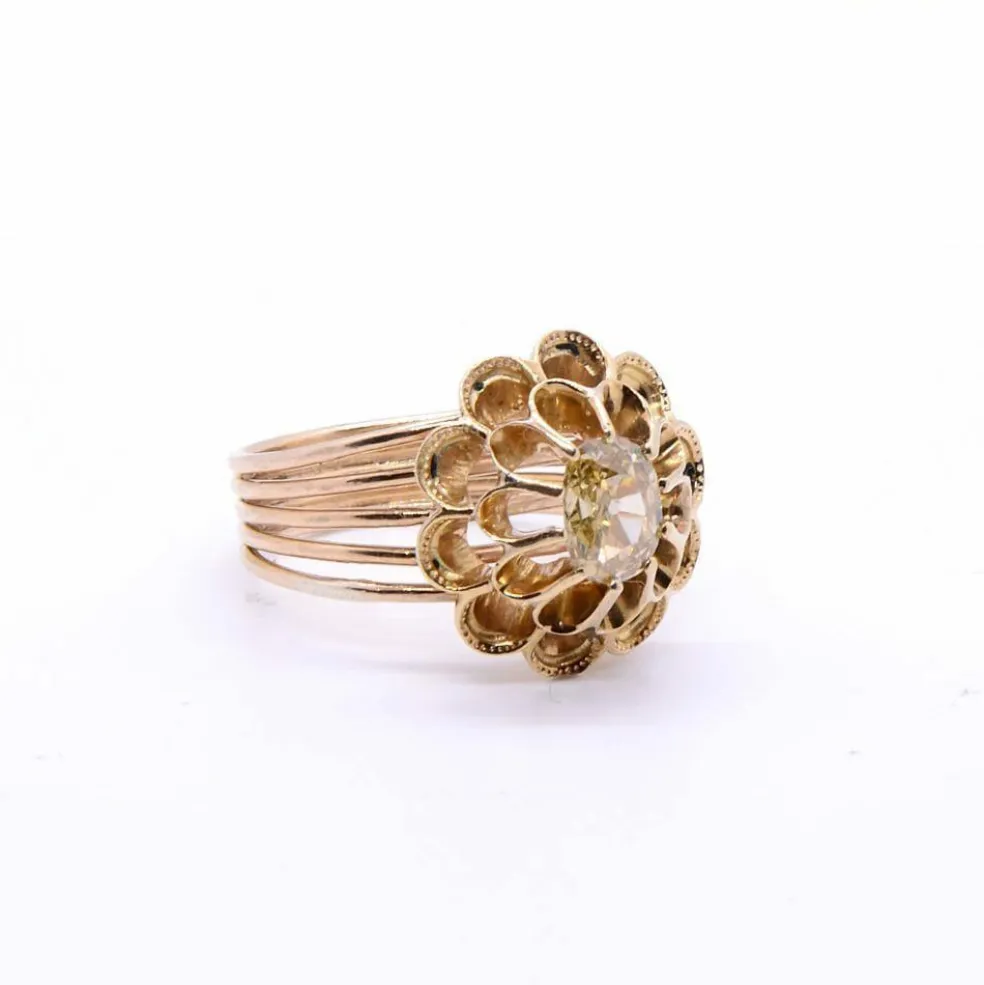 Bague diamant jaune « fleur » Napoléon III, or