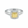 Bague diamant jaune carrée et diamants or blanc