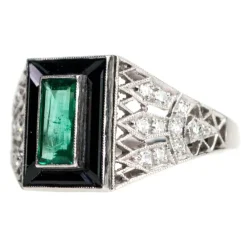 Bague diamant émeraude onyx