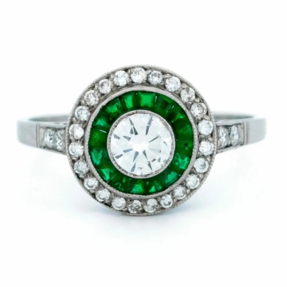 Bague Diamant, Émeraude, Platine