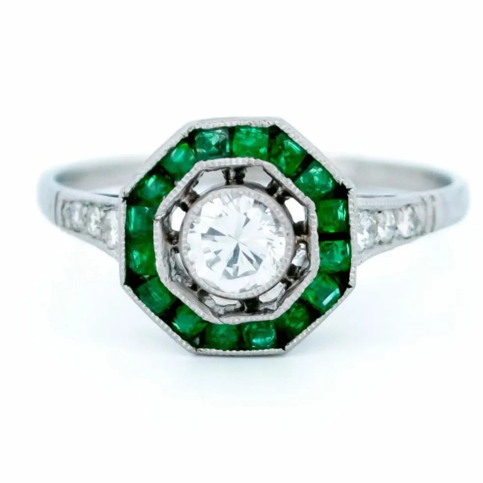 Bague Diamant, Émeraude, Platine