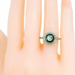 Bague Diamant, Émeraude, Platine