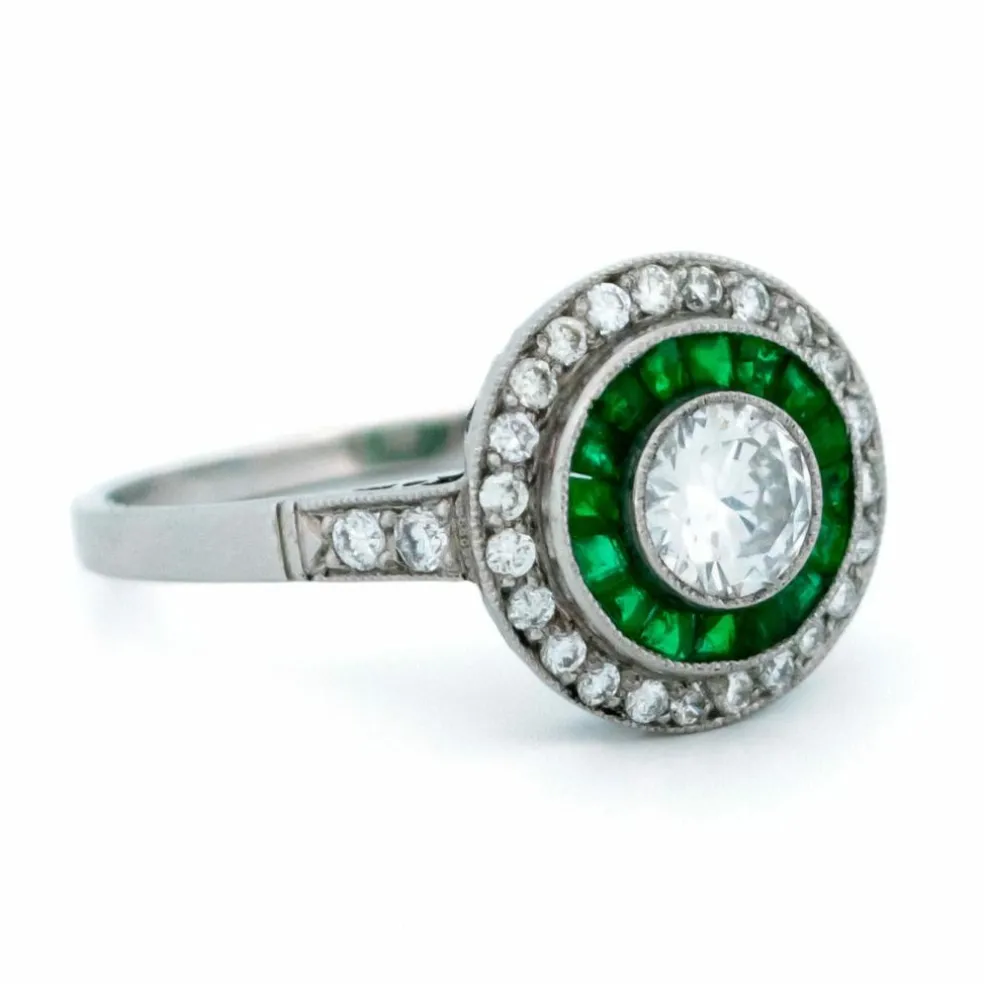 Bague Diamant, Émeraude, Platine