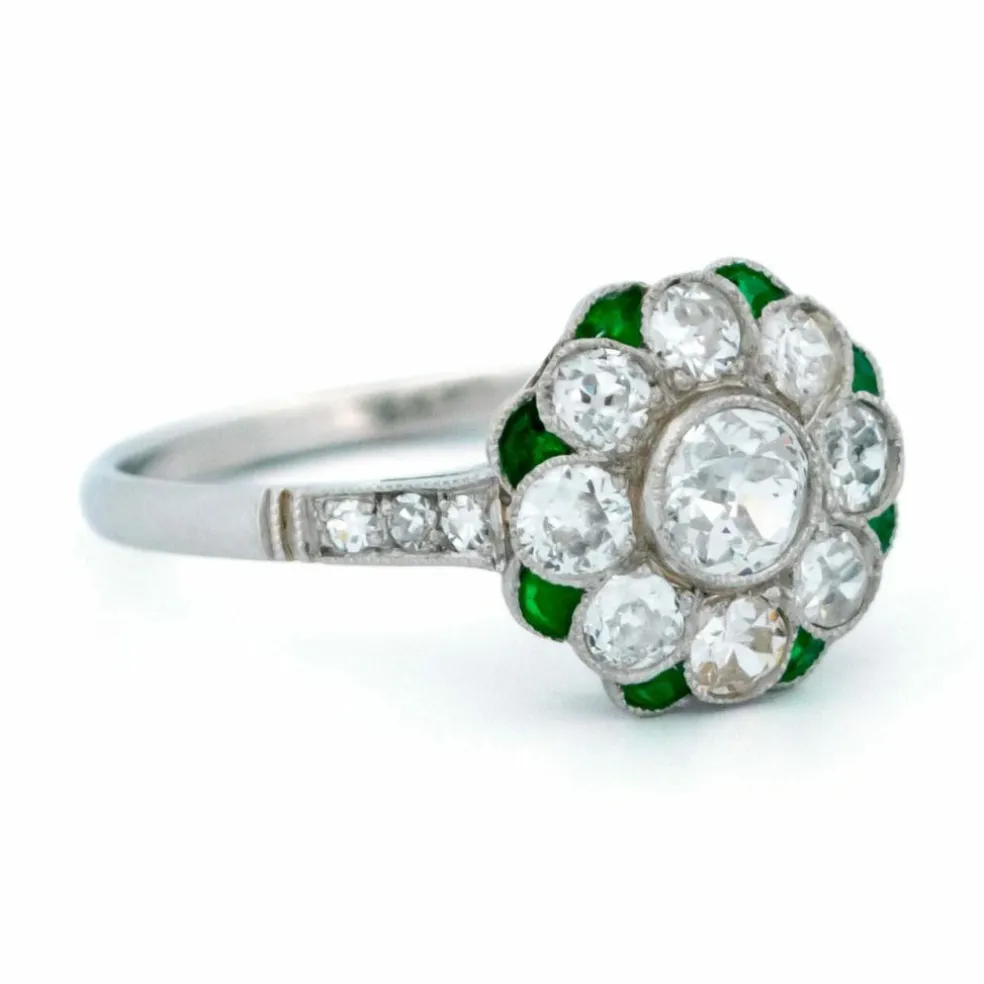 Bague Diamant, Émeraude, Platine