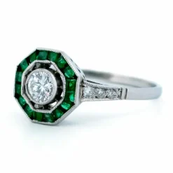 Bague Diamant, Émeraude, Platine