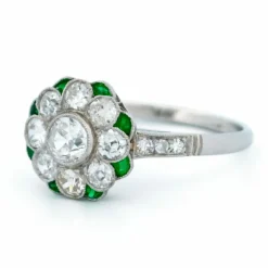 Bague Diamant, Émeraude, Platine