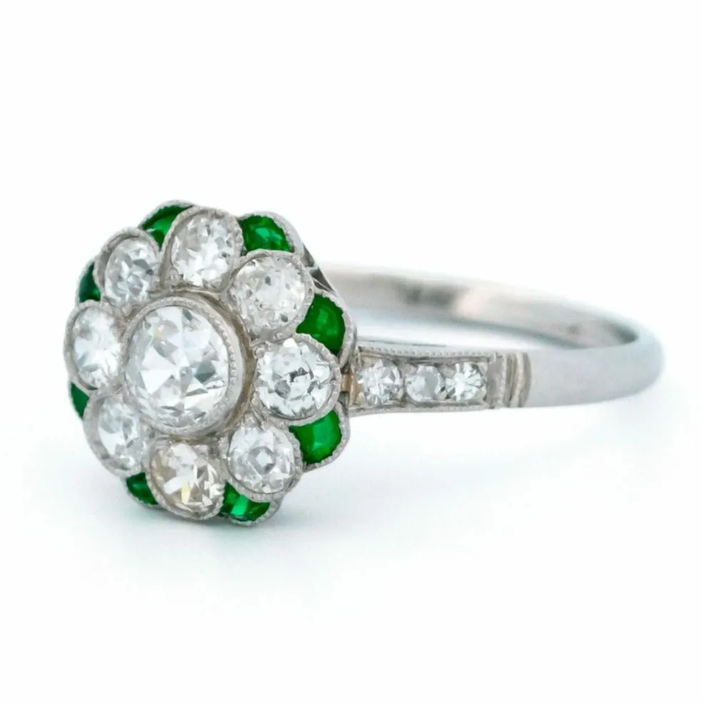 Bague Diamant, Émeraude, Platine