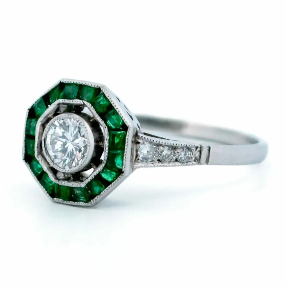 Bague Diamant, Émeraude, Platine