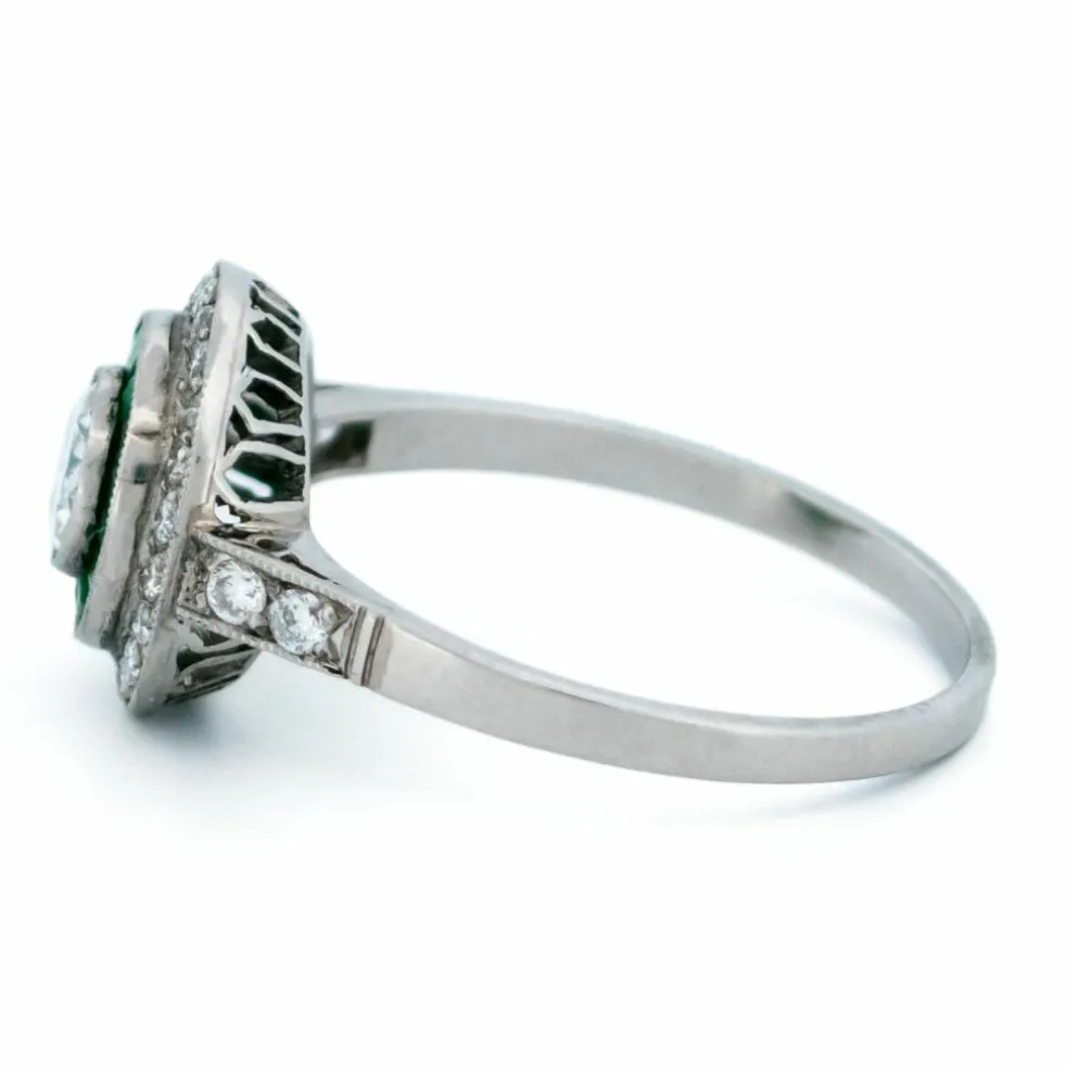 Bague Diamant, Émeraude, Platine