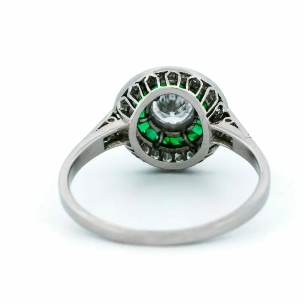 Bague Diamant, Émeraude, Platine