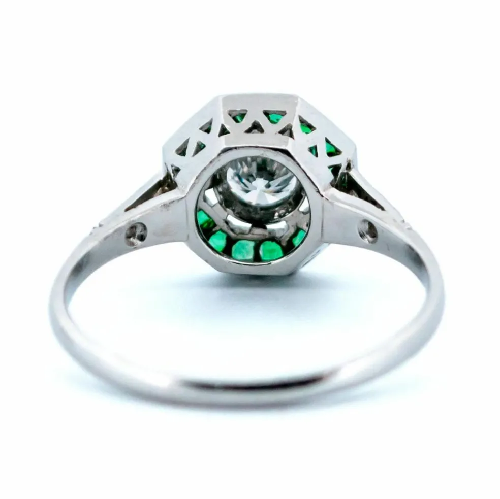 Bague Diamant, Émeraude, Platine