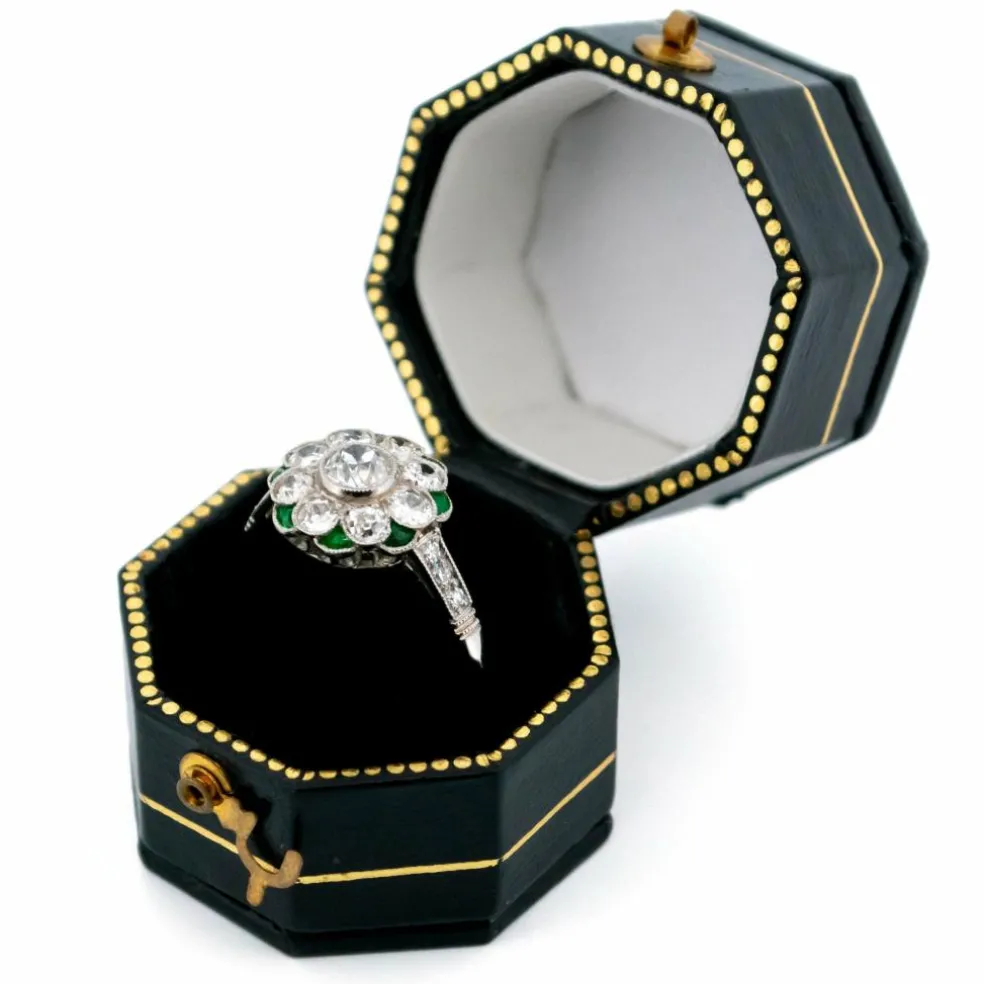 Bague Diamant, Émeraude, Platine