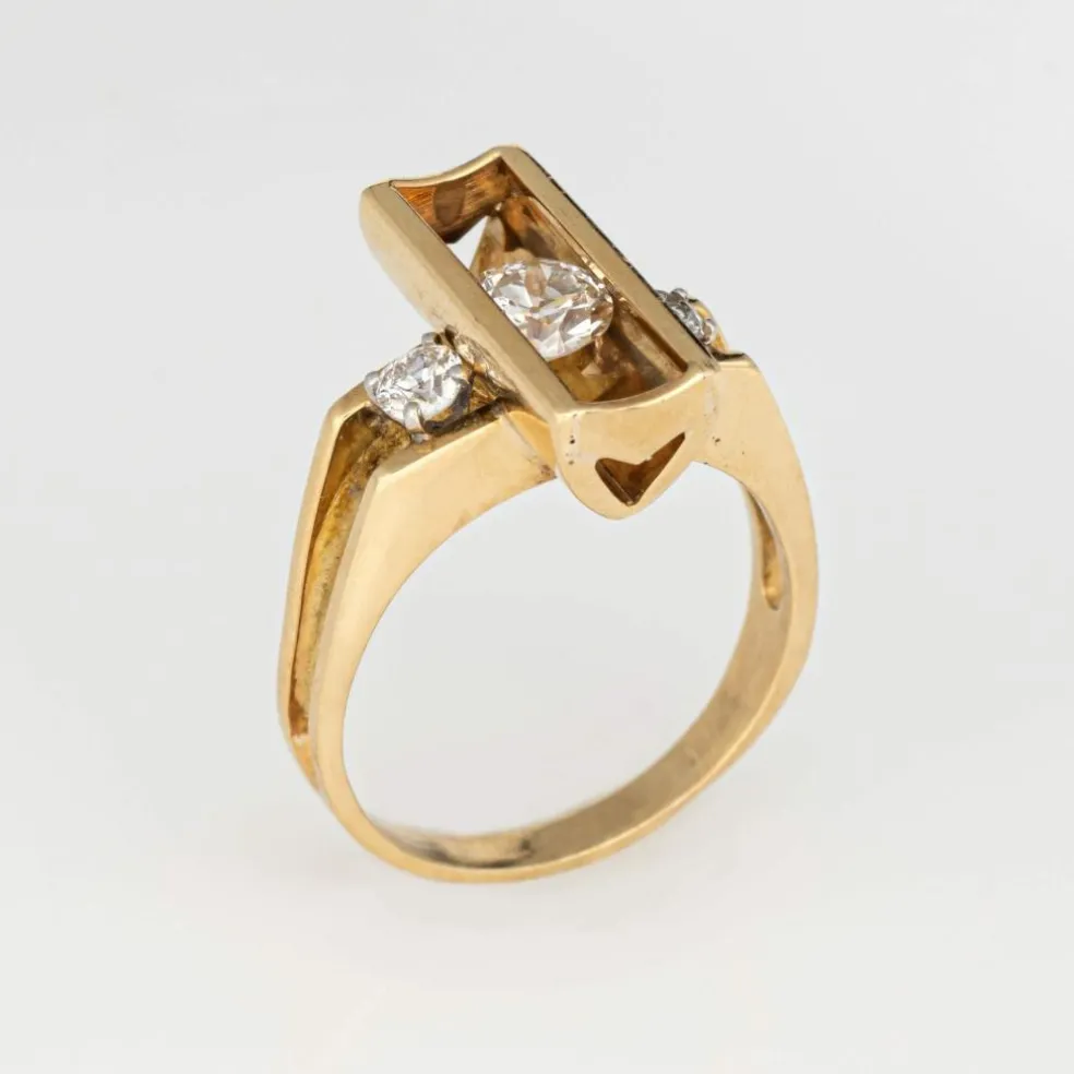 Bague diamant mobile années 70 en or jaune