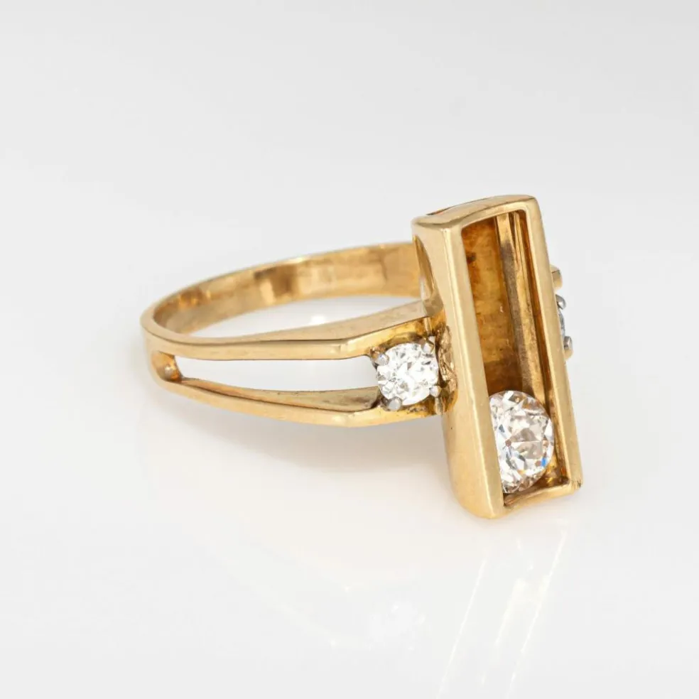 Bague diamant mobile années 70 en or jaune