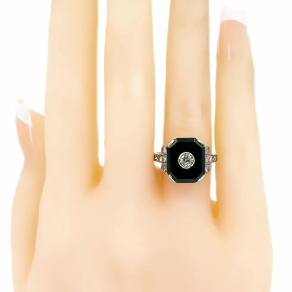 Bague Diamant Onyx Platine