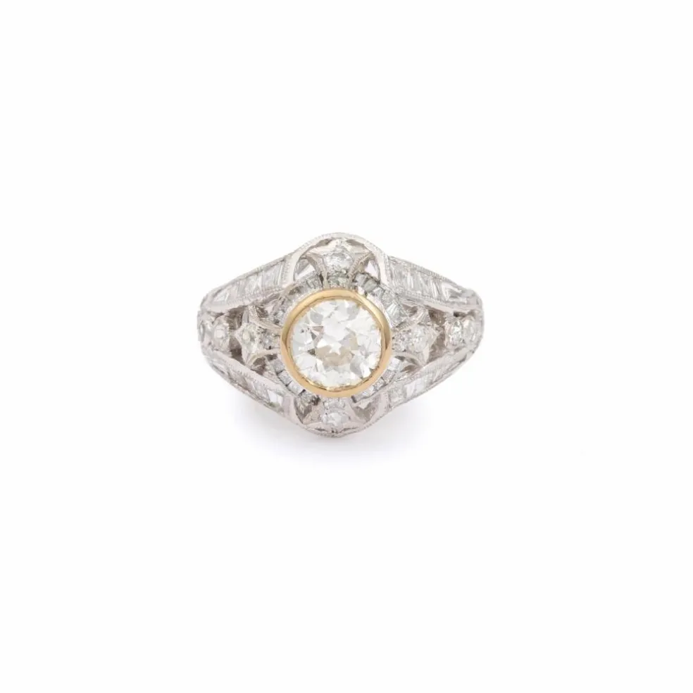 Bague diamant or blanc style art déco