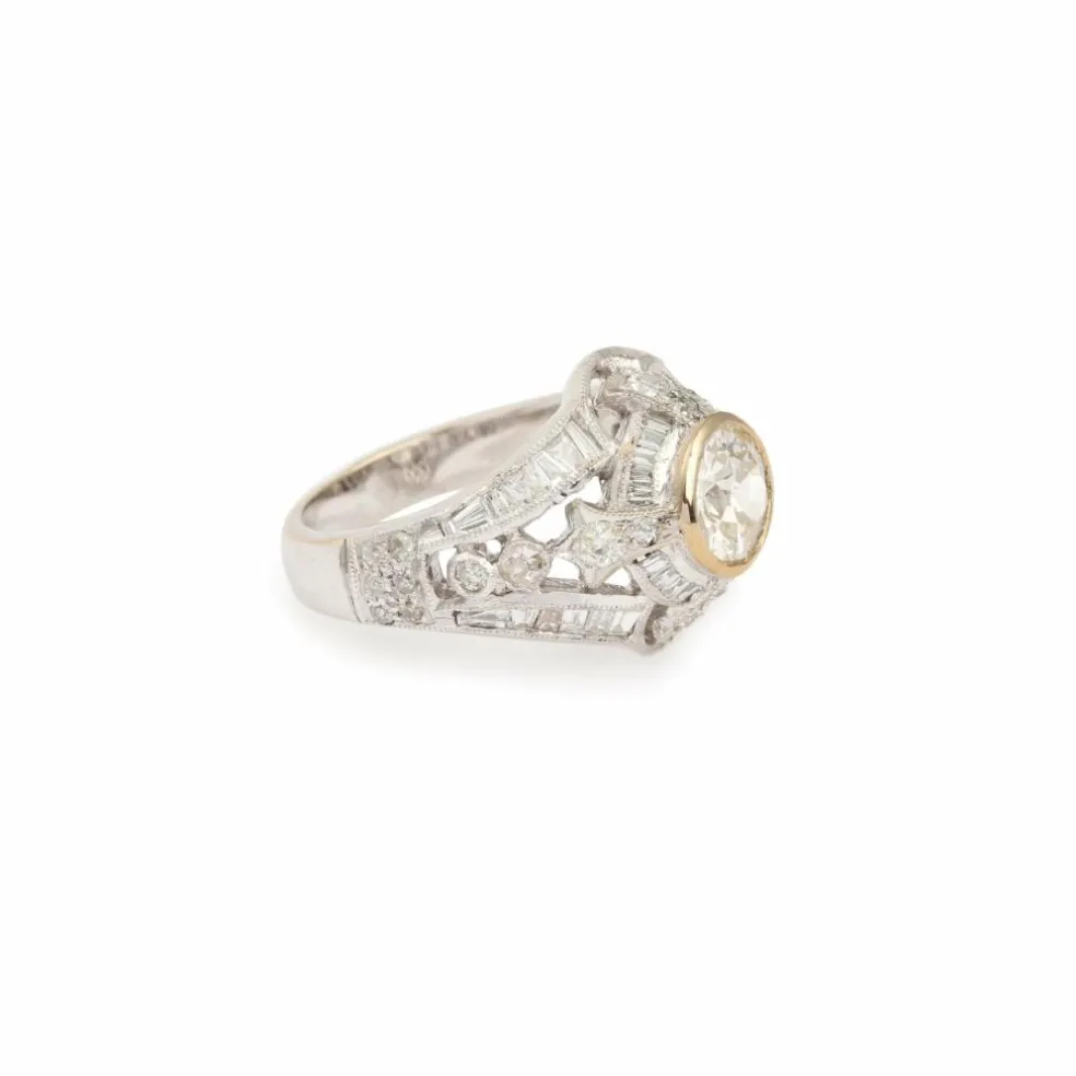 Bague diamant or blanc style art déco