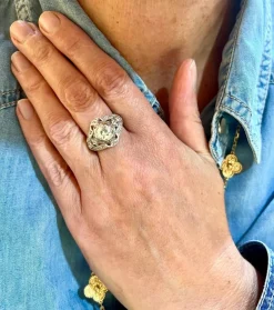 Bague diamant or blanc style art déco
