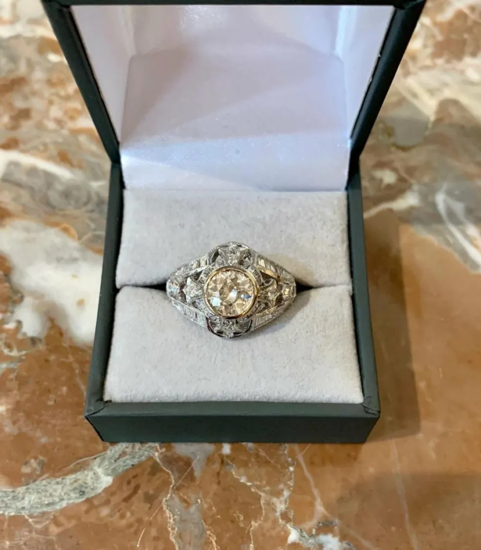 Bague diamant or blanc style art déco