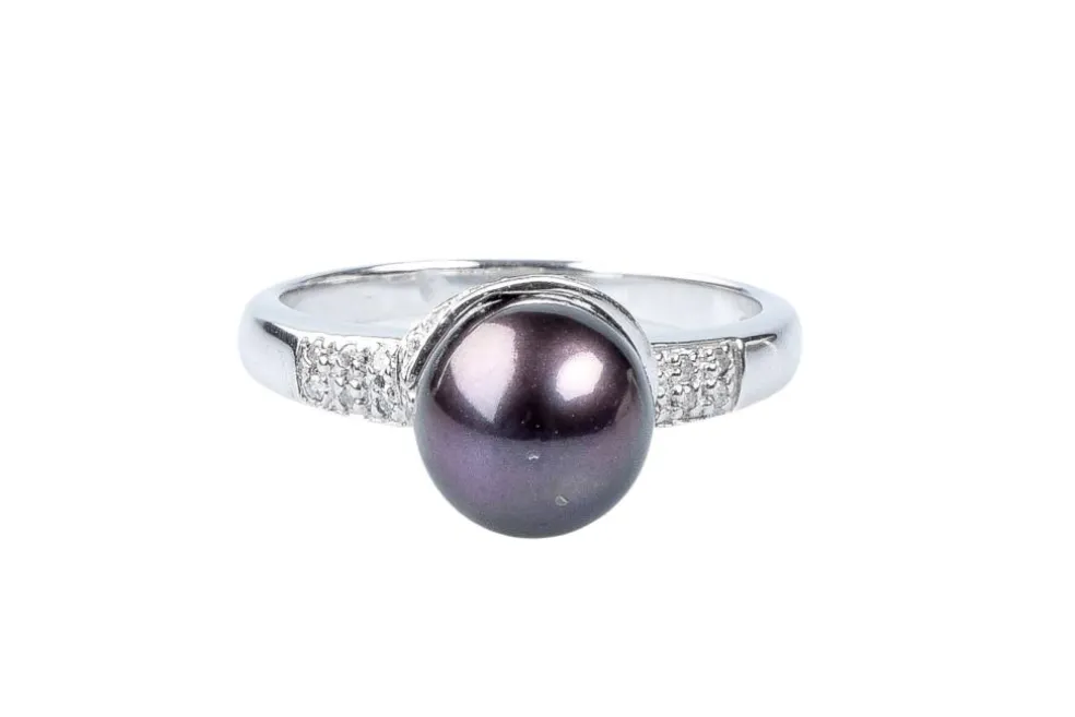Bague diamant perle de Tahiti en or blanc 18 carats