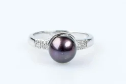 Bague diamant perle de Tahiti en or blanc 18 carats