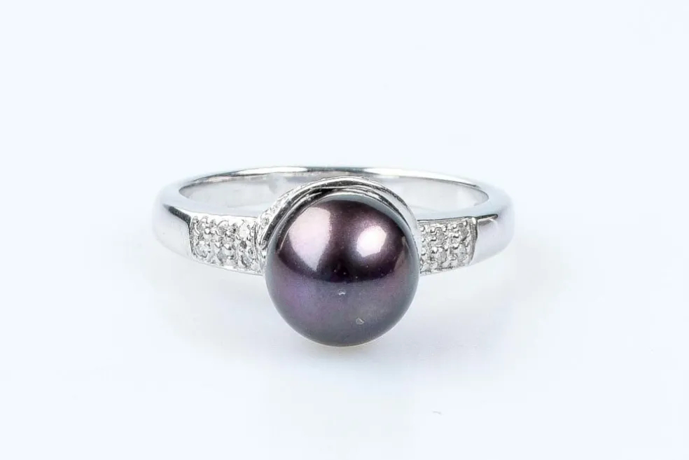 Bague diamant perle de Tahiti en or blanc 18 carats