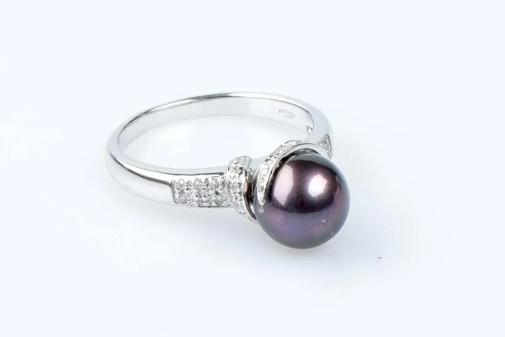 Bague diamant perle de Tahiti en or blanc 18 carats