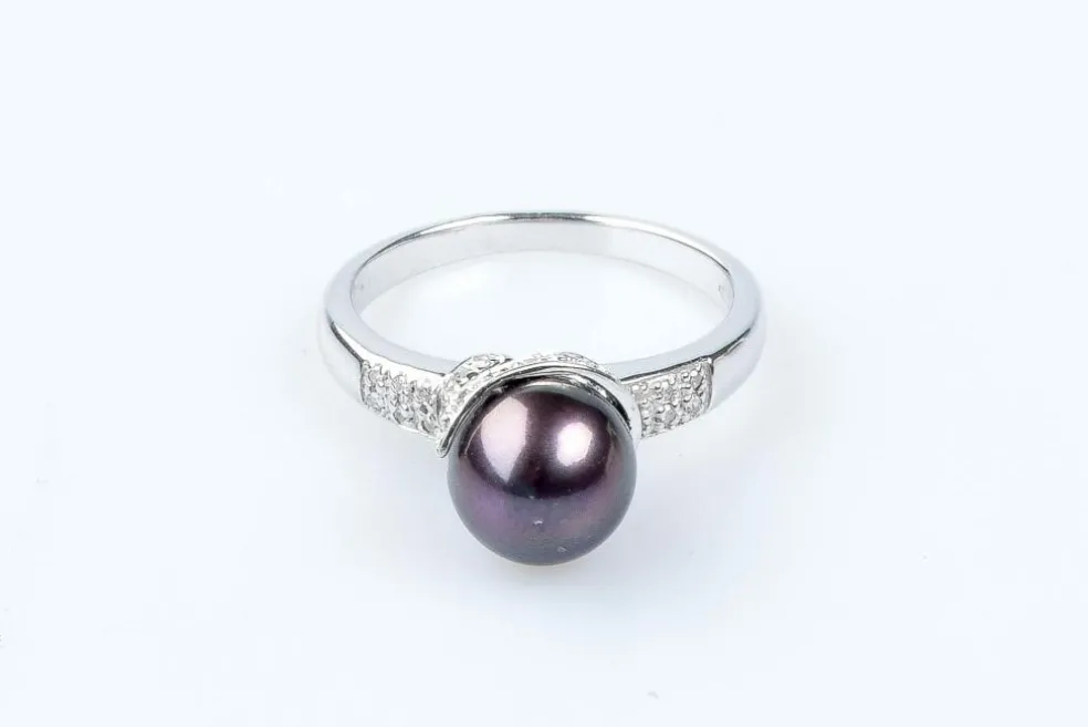 Bague diamant perle de Tahiti en or blanc 18 carats