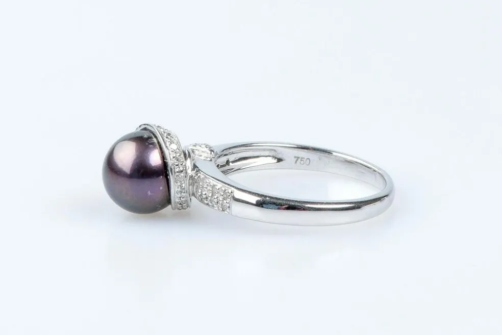 Bague diamant perle de Tahiti en or blanc 18 carats