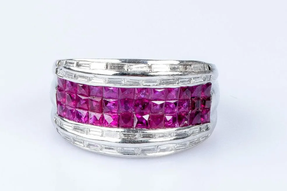Bague diamant rubis en or blanc
