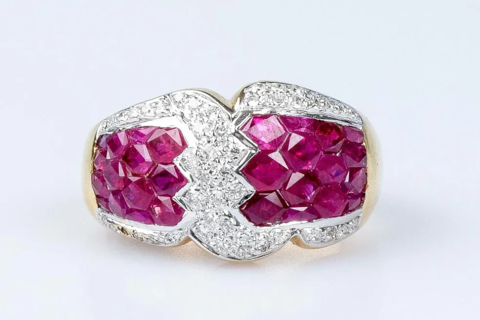 Bague diamant rubis en or massif 18 carats