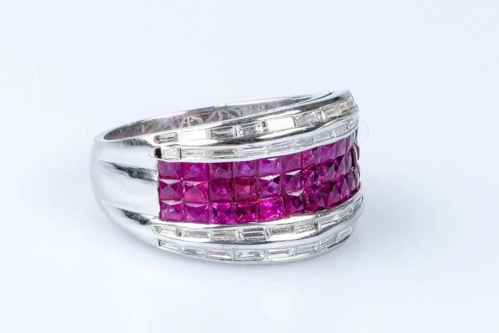 Bague diamant rubis en or blanc