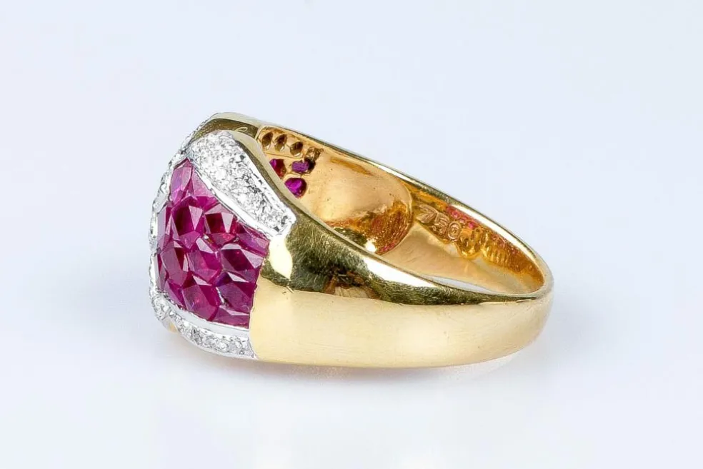 Bague diamant rubis en or massif 18 carats