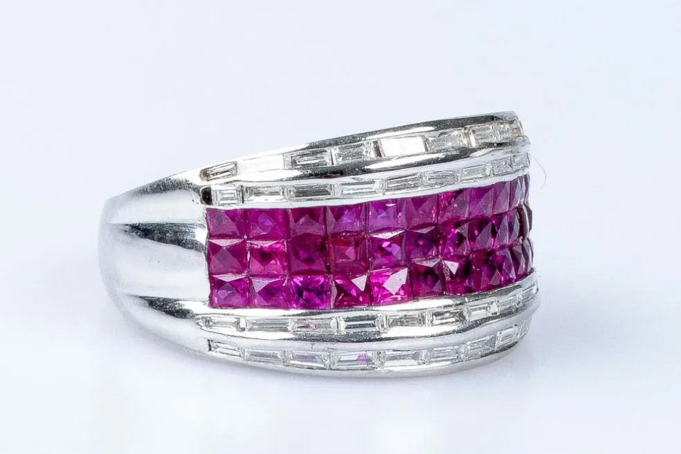 Bague diamant rubis en or blanc