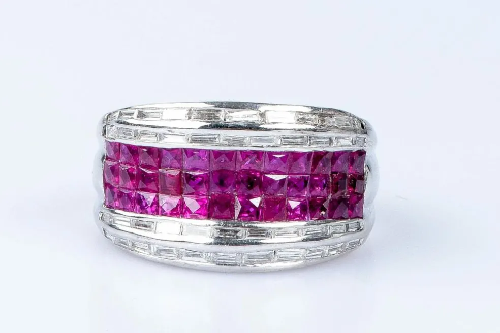 Bague diamant rubis en or blanc